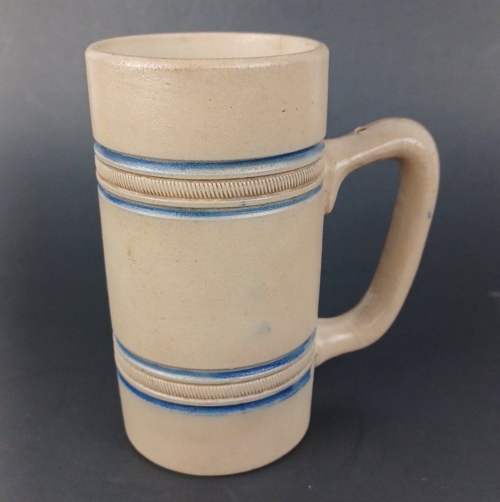 Vtg Salt Glaze Stoneware Marked No.2 Mug Cobalt Blue Stripes